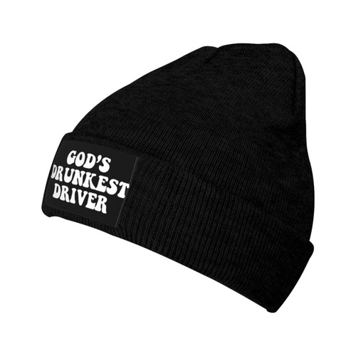 ZRCAIFU God's Drunkest Driver Hat Beanie Cuffed Skull Knit Cap Black Chemo Caps Cold Weather Hats for Men Women