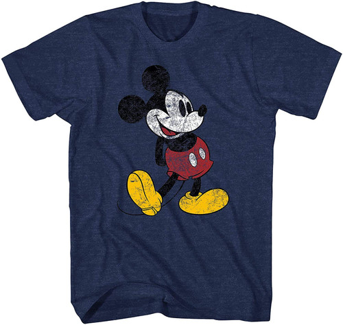 Disney Mickey Mouse Classic Distressed Standing T-Shirt(XXL, Navy Heather)
