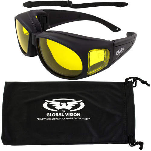 Outfiter Motorcycle Safety Sunglasses Fits Over Glasses Yellow Lenses Meets ANSI Z87.1 Standards For Safety Glasses Has Soft Airy Foam Padding Comes with Storage Pouch and Strap