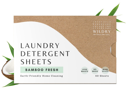 WILDRY Eco-Friendly Laundry Detergent Sheets - Plastic free, Zero Waste, Biodegradable, & Travel Friendly (Bamboo Fresh, 60 Sheets) - Liquidless, No Mess, Plant-based, Hypoallergenic & Premium-quality Washer Strips