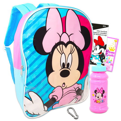 Fast Forward Minnie Mouse Backpack for Girls 4-6 - Bundle with Minnie Mouse Backpack with Water Bottle, Stickers, More | Minnie School Backpack