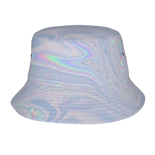 Holographic Bucket Hat for Men Women Printed Fisherman Hat Packable Sun Cap Travel Outdoor Beach Caps