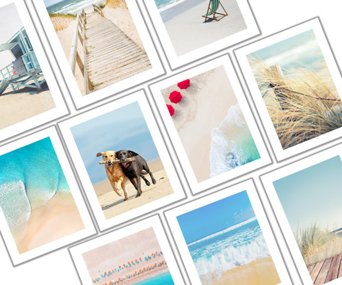 Beach Scenes Greeting Cards - Set of 10 All Occasion 5x7 Note Cards with Envelopes. Blank Inside. Assorted Photographic Ocean, Beach Designs.