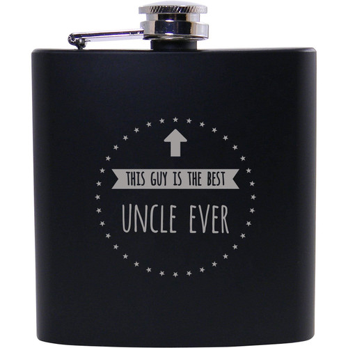 This guy is the best uncle ever - 6oz Black Flask - Great Gift for Birthday, or Christmas Gift for Uncle