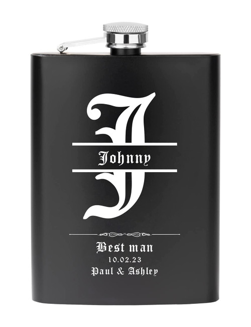 Groomsmen Gifts, 8oz Personalized Flask for Groomsmen and Best Man, Custom Groomsmen and Best Man Proposal Gifts for Wedding (Black)