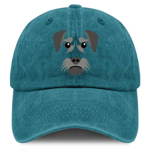 Miniature Schnauzer Dog Face Baseball Cap Vintage Washed Dog Mom Hats for Women Baseball Cap Cotton Hiking Hats Cyan Blue