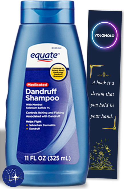Equate Medicated Dandruff Shampoo with Selenium Sulfide 1%, 11 Fl oz and Bookmark Gift of YOLOMOLO