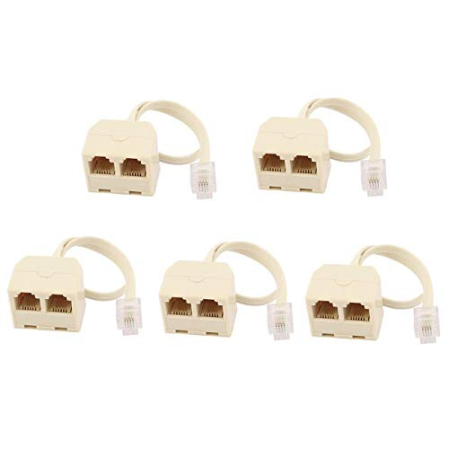 HLin 5Pcs RJ11 6P4C 2 Way Outlet Telephone Jack Line Splitter Adapter Beige