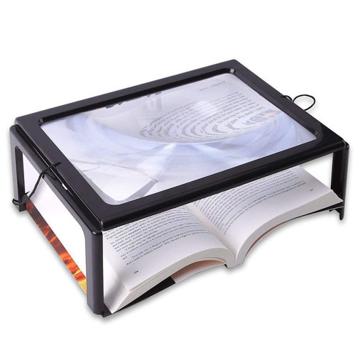 3X Large Full Page Magnifying Glass for Reading Page Magnifier Hands Free Rectangular Reading Magnifier with LED Lights Foldable Desktop Magnifier Hands Free Magnifier
