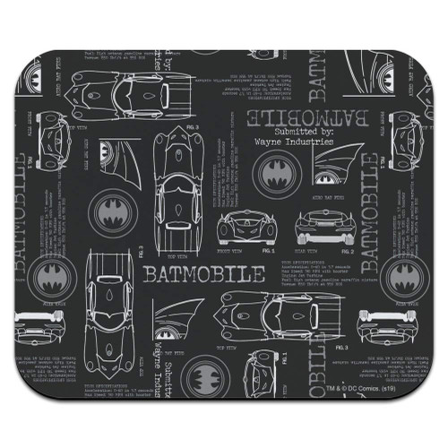 Batman Batmobile Blueprint Pattern Low Profile Thin Rubber Mouse Pad Mousepad