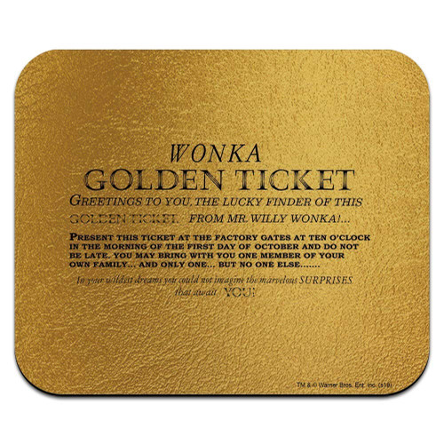 Willy Wonka and The Chocolate Factory Golden Ticket Low Profile Thin Mouse Pad Mousepad
