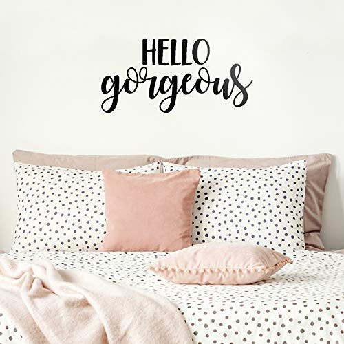 Vinyl Wall Art Decal - Hello Gorgeous - 11" x 23" - Beautiful Chic Cursive Home Apartment Bedroom Living Room Decor - Modern Cute Femme Office Workplace Mirror Window Door Quote (11" x 23", Black)