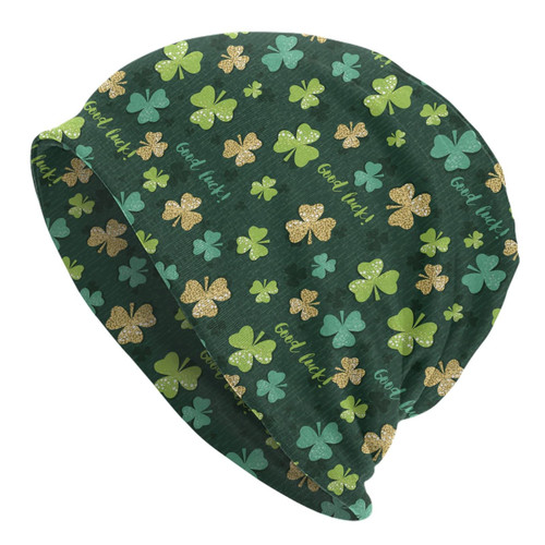 Happy St. Patrick's Day Beanie Hat for Men Women Knit Warm Casual Hats Classic Winter Cap Black