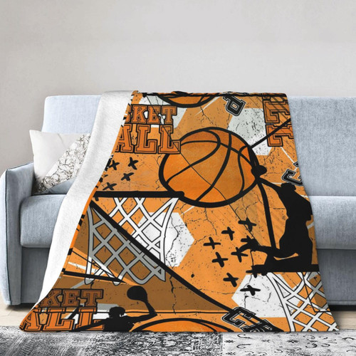 Grunge Sport Basketball Orange Modern Blanket Soft Warm Lightweight Throw Blanket Cozy Plush Bed Blanket for Bedroom Living Rooms Sofa Couch Bed Gifts 40"X30"
