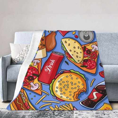 Fast Food Pizza Hamburger Blanket Soft Warm Lightweight Throw Blanket Cozy Plush Bed Blanket for Bedroom Living Rooms Sofa Couch Bed Gifts 40"X30"