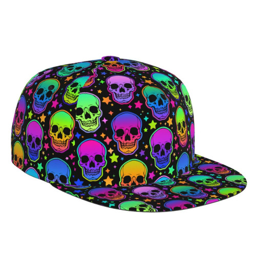 Adults Teens Snapback Flat Bill Brim Cap, Cool Hip Hop Hat Sun Hat Breathable Adjustable Baseball Caps (for Neon Gothic Skulls)