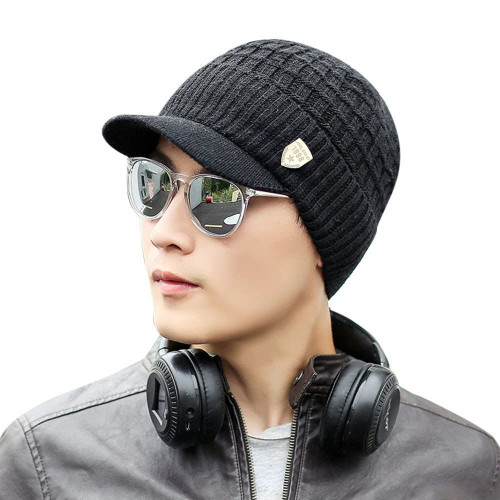 Men's Warm Baggy Weave Crochet Winter Wool Knit Ski Beanie Caps Hat Black