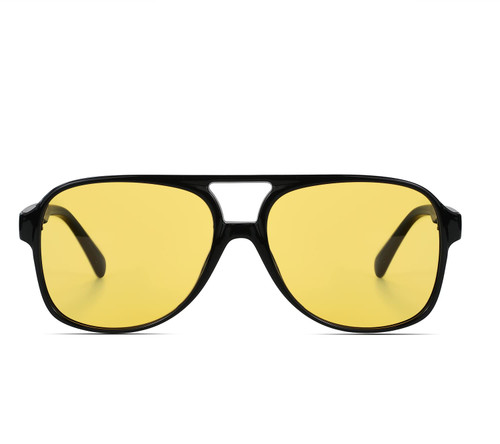 Freckles Mark Vintage Retro 70s Sunglasses for Women Men Classic Large Square Aviator Trendy Glasses (Yellow TAC Polarized Lenses)