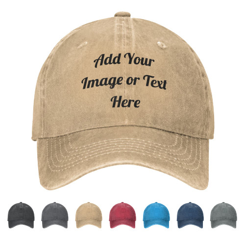 Custom Denim Hat Add Your Text Image Logo Name Personalized Cowboy Baseball Cap Washed Soft Adjustable Fitted Hat (Natural)
