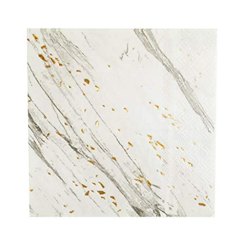 White Marble w Gold Lunch Paper Napkins - Birthday, Wedding, Showers Party Napkins - Harlow & Grey Blanc (20 count)