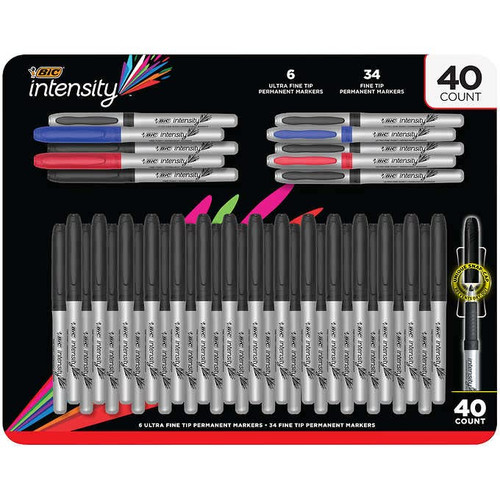 BIC Intensity Permanent Marker, Ultra Fine and Fine Tip, Assorted Colors, 40 ct