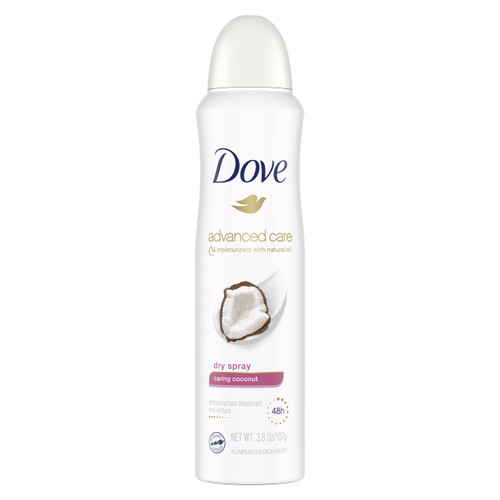 Dove Advanced Care Dry Spray Antiperspirant Deodorant For Women Caring Coconut With 48 Hour Protection, Soft And Comfortable Underarms 3.8 oz