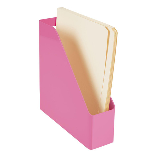 mDesign Plastic Slim Vertical File Folder Storage Organizer Bin with Handle - Hold Notebooks, Binders, Envelopes, Magazines for Home Office, Work Desktops, Ligne Collection, Rose Pink