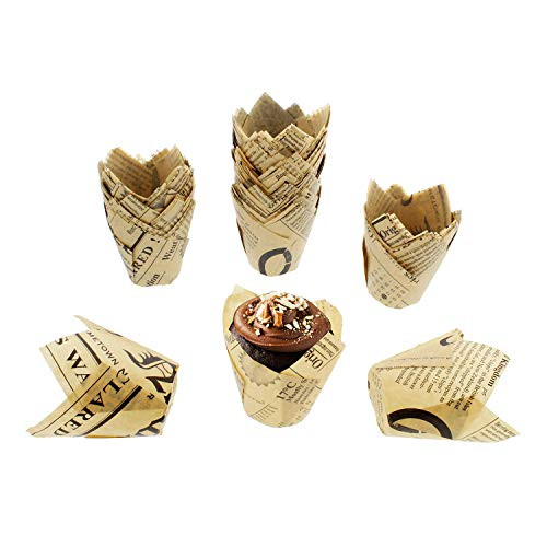 SpecialT Tulip Cupcake Liners  100 Ct Tulip Style Muffin Cups Paper  Newspaper Printed Baking Cups, Cupcake Wrappers
