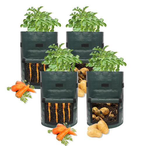 Raocaven 4-Pack 10 Gallon Garden Potato Grow Bags with Flap and Handles Aeration Fabric Pots Heavy Duty
