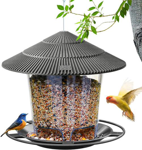 Bird Feeders for Outside, Bird Feeder, Wild Bird Seed for Outside Feeders, Squirrel Proof Birds Feeder and Garden Decoration Yard for Bird Watchers (Grey)