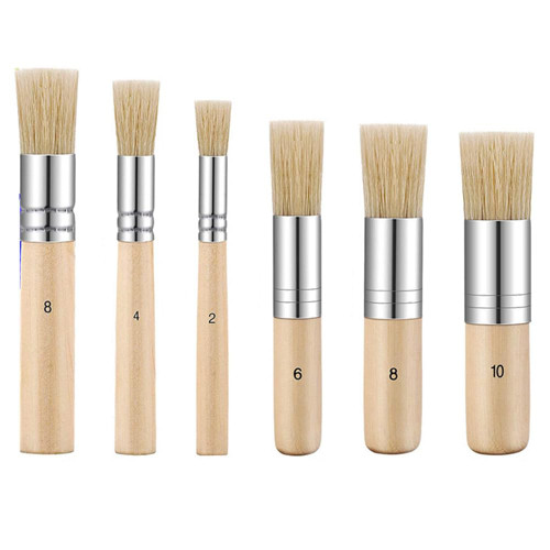 6Pcs Wooden Bristle Stencil Brushes Set Multi Size Bristle Painting Brushes Wooden Handle Stencil Brushes for Acrylic Oil Watercolor Painting Chalk DIY Crafts