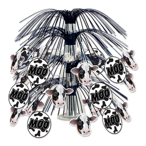 Beistle 54438 Cow Cascade Centerpiece, 18", Black/White/Pink/Silver