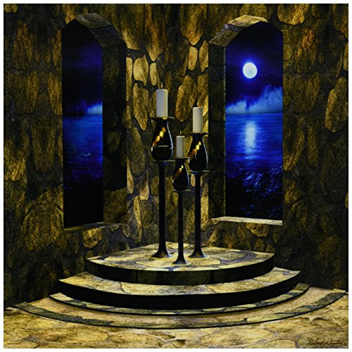 3dRose LLC ct_11660_4 A Medieval Castle Interior with Stone Walls Arched Windows and a View of The Moonlit Sea Beyond Ceramic Tile, 12-Inch
