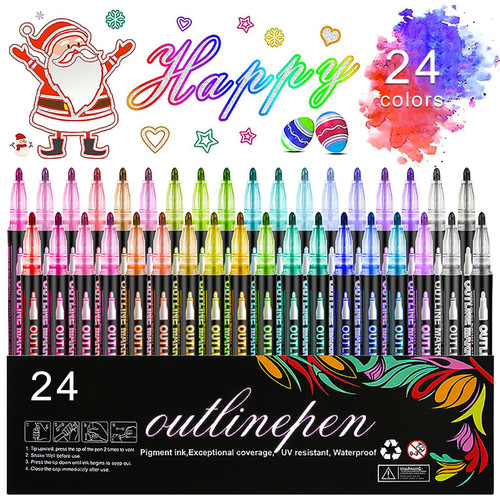 Heakiya 24 Colors Super Squiggles Shimmer Marker Set,Double Line Outline Markers, Self-Outline Metallic Markers Pens for Doodling, Drawing, Christmas Greeting Card Making, DIY Art Crafts 24PCS Heakiya 24 Colors Super Squiggles Shimmer Marker Set,Double Line Outline Markers, Self-Outline Metallic Markers Pens for Doodling, Drawing, Christmas Greeting Card Making, DIY Art Crafts 24PCS