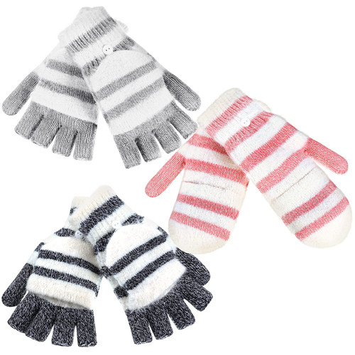 Tisancy 3 Pairs Knitted Convertible Gloves Winter Fingerless Gloves Half Finger Mittens with Flip Cover for Women Men, Multicolor