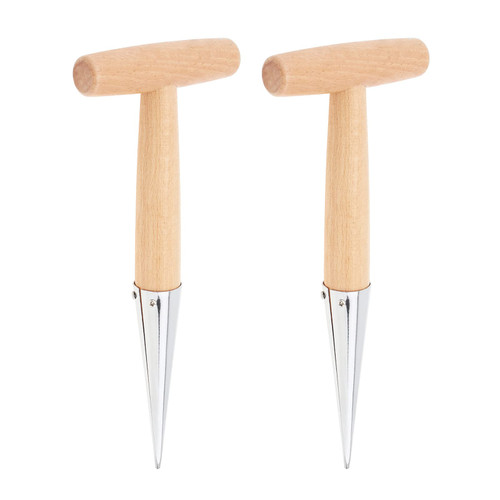 Omninmo Hand Dibber 2pcs Seed Planter Tool Dibber Seed Dispenser Wooden T Shaped Handle Stainless Steel Tip Hole Punch Seed Planters for Gardening Transplanting Plants Held Bulbs Digging Sowing Seeds