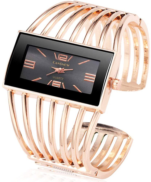 BESTKANG Luxury Womens Watches Analog Quartz Wrist Watch Rectangular Cuff Bracelet Watch Business Casual Fashion Wrist Watches for Ladies (Rose Gold)