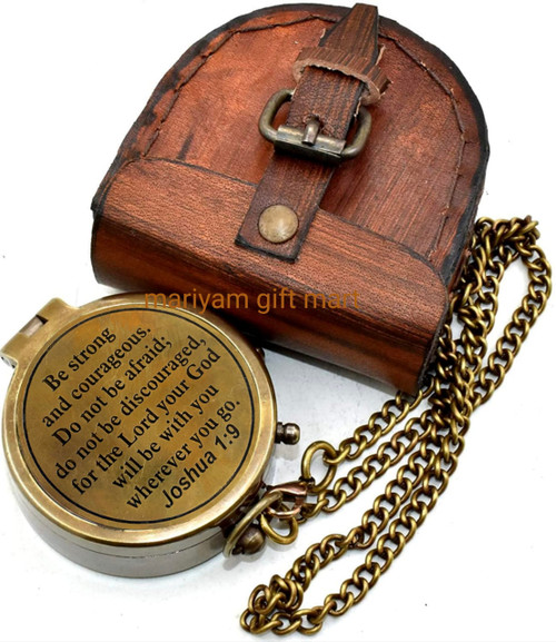 MARIYAM GIFT MART Be Strong and Courageous Engraved Compass with Leather Case, Joshua 1:9 Gifts Compass, Confirmation Ideas, Baptism Gifts, Missionary Birthday Religious Yellow Antique MARIYAM GIFT MART Be Strong and Courageous Engraved Compass with Leather Case, Joshua 1:9 Gifts Compass, Confirmation Ideas, Baptism Gifts, Missionary Birthday Religious Yellow Antique
