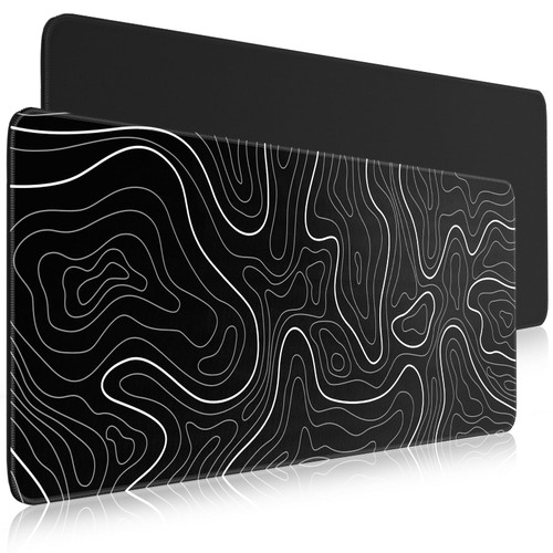 DIGSOM 2 Pack Mouse Pad Gaming Keyboard Pad 31.5 x 11.8in Large Computer Mouse Pad Black White Mouse Pad with Anti-Slip Rubber Base and Stitched Edges, Black and White Topographic Mouse Pad