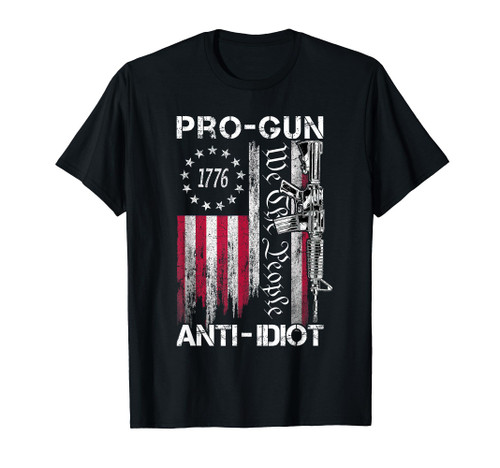 Pro Gun Anti Idiot shirt Vintage USA Flag 2nd Amendment T-Shirt