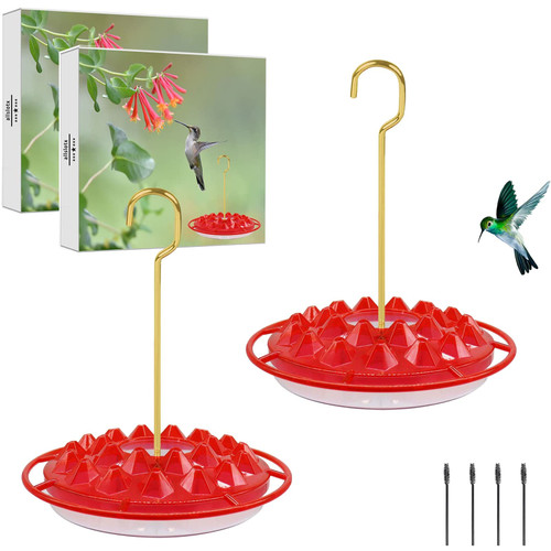 Hummingbird Feeders for Outdoors Hanging (Set of 2) 10 oz, 25 Feeding Ports, Easy to Install, Refill & Clean, Leak-Proof, Plastic Saucer Hummingbird Feeders with Cleaning Brushes Hummingbird Feeders for Outdoors Hanging (Set of 2) 10 oz, 25 Feeding Ports, Easy to Install, Refill & Clean, Leak-Proof, Plastic Saucer Hummingbird Feeders with Cleaning Brushes