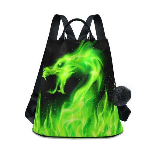 SUABO Green Fire Dragon Backpack Purse for Women Anti Theft Casual Shoulder Bag Fashion Ladies Travel Bags