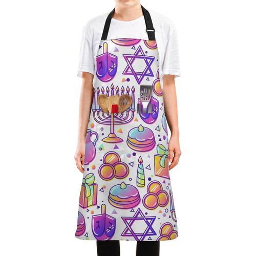 KOPIRIT Happy Hanukkah Purple Aprons for Women Men with Pockets Waterproof Kitchen Apron Adjustable Cooking Garden Farm Apron for Kitchen Gardening Painting Baking Restaurant