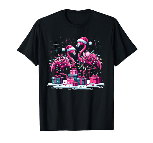 Merry Christmas Hat Santa Flamingo Light Snow Xmas Pajamas T-Shirt Merry Christmas Hat Santa Flamingo Light Snow Xmas Pajamas T-Shirt