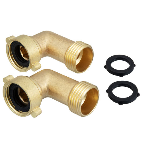 Garden Hose Elbow Connector 90 Degree 3/4" Solid Brass Hose Adapter 2pcs with Extra 2 Pressure Washer