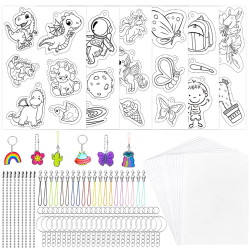 Natonhi 190Pcs Heat Shrinky Plastic Sheet Kit with 24pcs Shrink Art Paper and 6pcs Shrink Art Paper with Pattern 160 Keychains Accessories for Keychains DIY Shrinky Dink Sheets Creative Craft