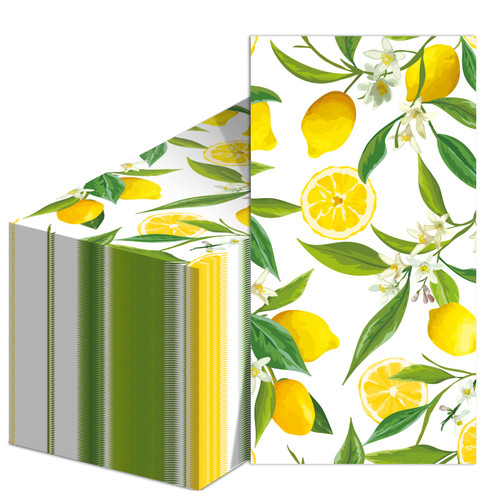 100PCS Lemon Guest Towel Lemon Yellow Citrus Fruit Hand Napkins Paper Napkin Hand Towel Disposable for Bathroom Wedding Holiday Anniversary Birthday Party Bridal Baby Shower Towels
