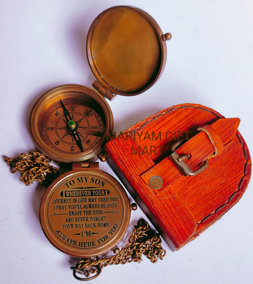 Engraved to My Son Compass, Gift Compass to Son - Dad to Son Gift - Mom to Son Gift - Graduation Day Gift for Son - Birthday Gift to Son - Brass Antique Nautical Compass - Boating Compass