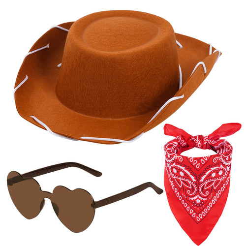 choyaxo Kids Western Cowboy Costume Set Including Cowgirl Hat Heart Shaped Sunglasses and Bandana for Halloween