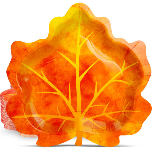 EPHYO 50PCS Thanksgiving Plates 10in Fall Disposable Paper Dinnerware Give Thanks Dinner Salad Appetizer Dessert Plates Autumn Harvest Party Supplies Table Decorations Maple Shaped